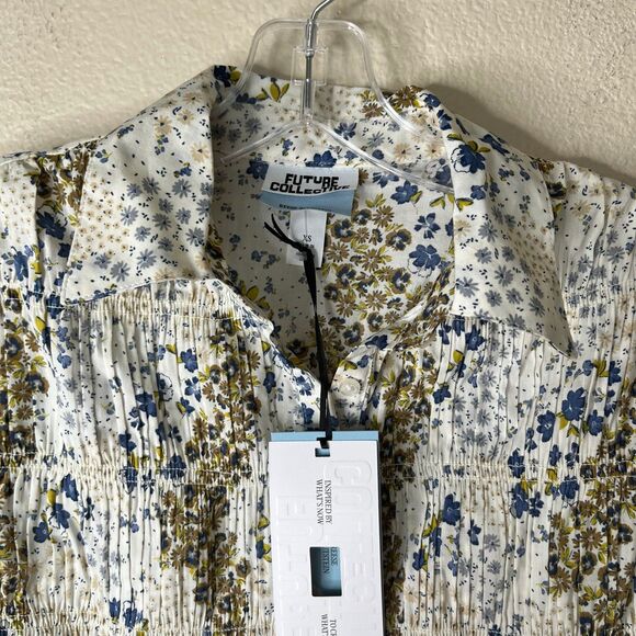 NWT Women's Floral Print Long Sleeve Ruched Button-Up Reese Bulstein Xs #497 - Picture 5 of 12
